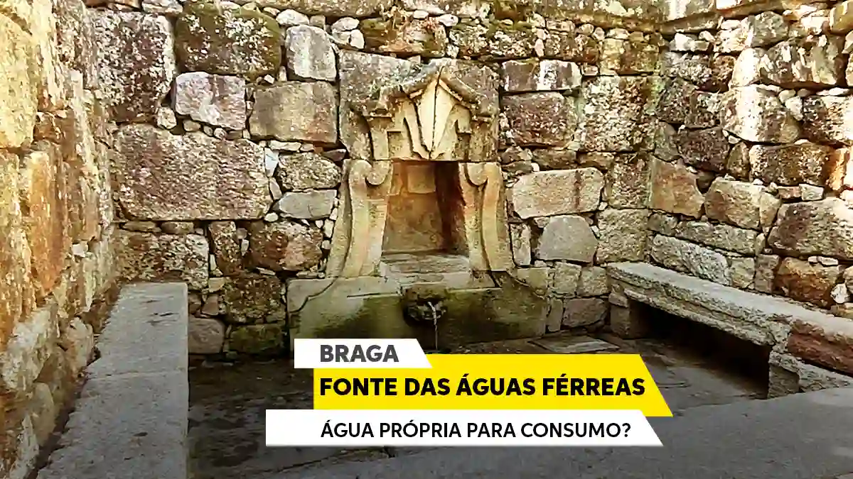 Fonte barroca das Águas Férreas de Fraião em Braga com água a correr da bica